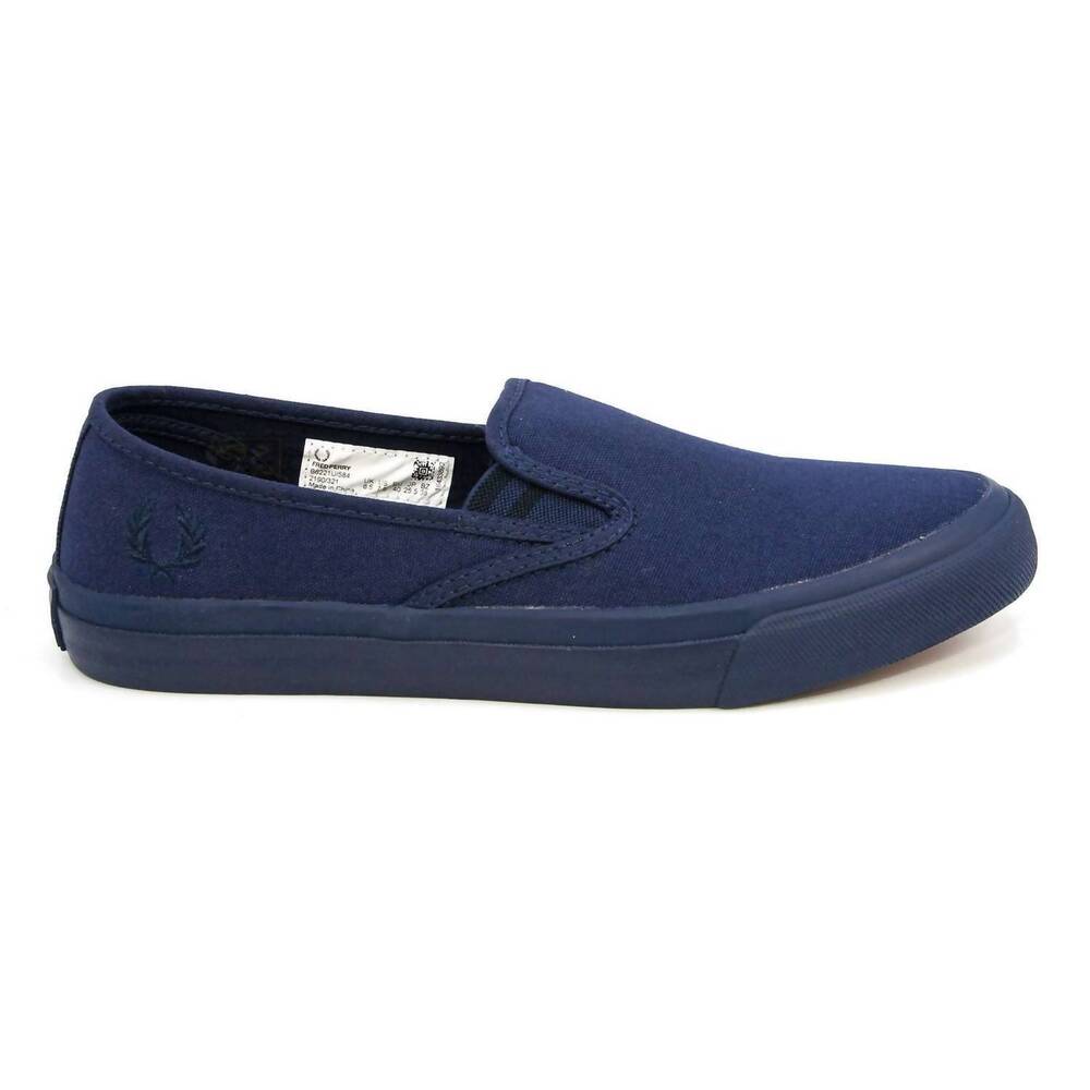 NEW FRED PERRY men's turner slip on canvas sneaker in carbon blue